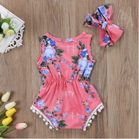 Floral Onesie - Pink with headband