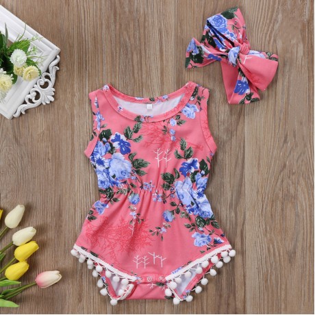 Floral Onesie - Pink with headband