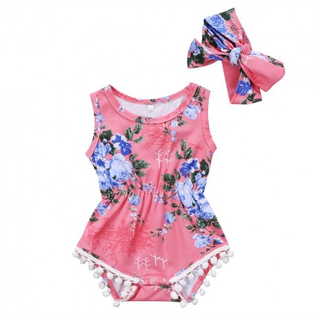 Floral Onesie - Pink with headband