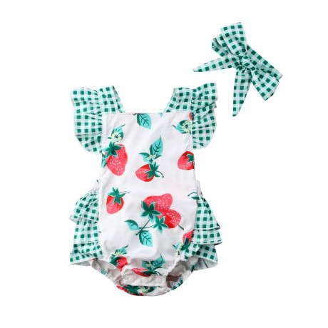 Strawberry Onesie - White/Green