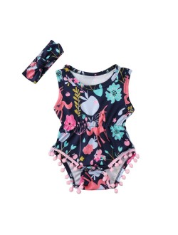 Pom Onesie - Blue/Pink with Headband