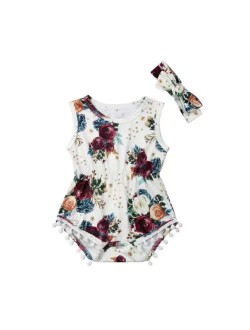 Floral Onesie - White/Purple with Headband