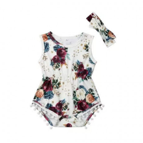 Floral Onesie - White/Purple with Headband