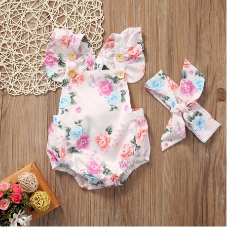 Floral Onesie - White with headband