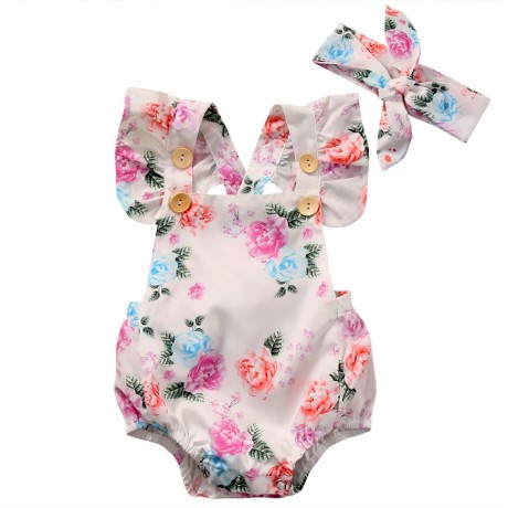 Floral Onesie - White with headband