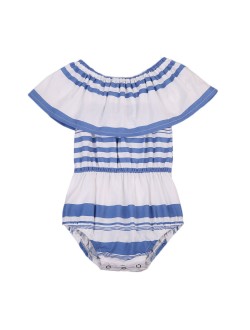 Blue and White Striped Baby Romper