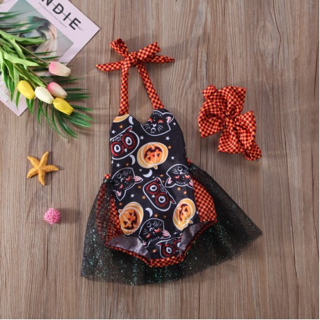 Pumpkin Halloween Romper -  Headband Included