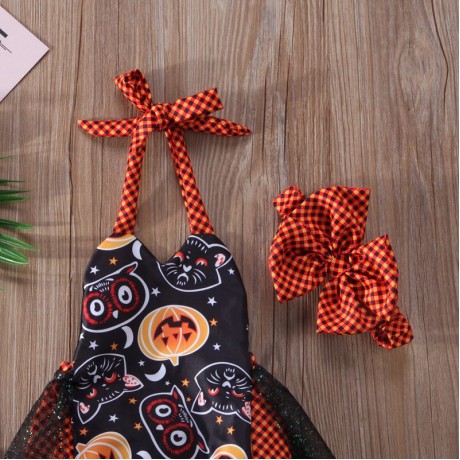 Pumpkin Halloween Romper -  Headband Included