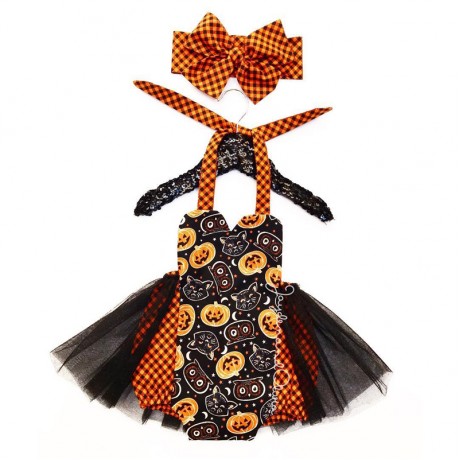 Pumpkin Halloween Romper -  Headband Included