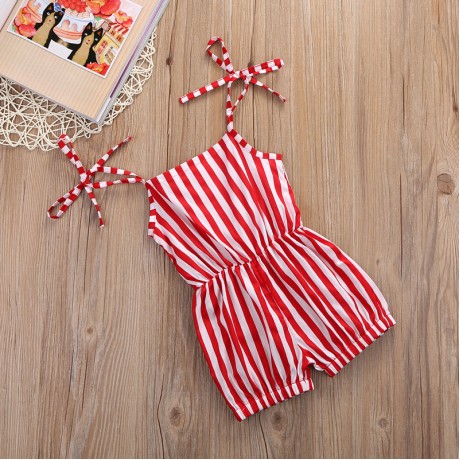 Red and White Striped Romper