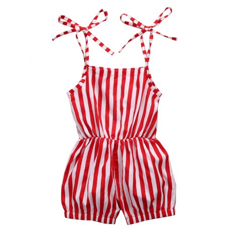 Red and White Striped Romper