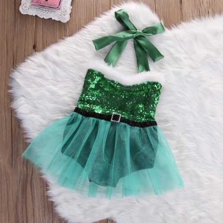 Santa Romper - Green/White