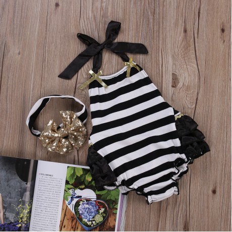 Striped Fall Romper With Headband