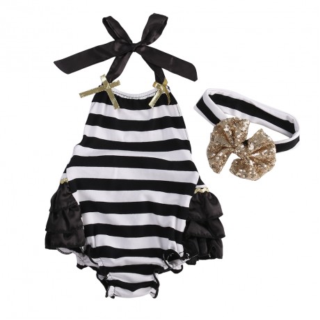 Striped Fall Romper With Headband